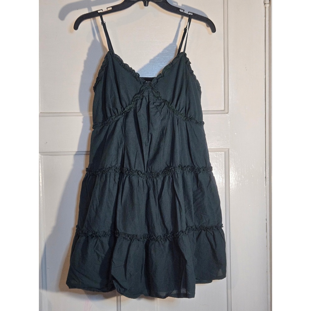 Max + Ash Dark Green Tiered Cotton Mini Dress Smocked Back 3WIQT2398 Womens L